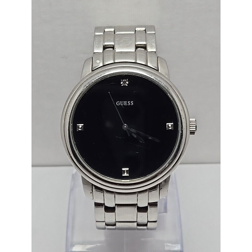 Mens Guess 39mm Stainless Steel Black Dial Quartz Watch G10181G New Battery